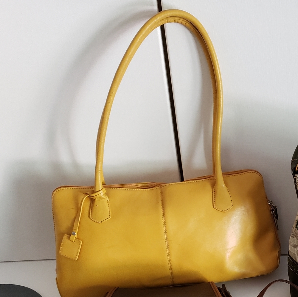 Yellow Leather Hobo Shoulder Purse